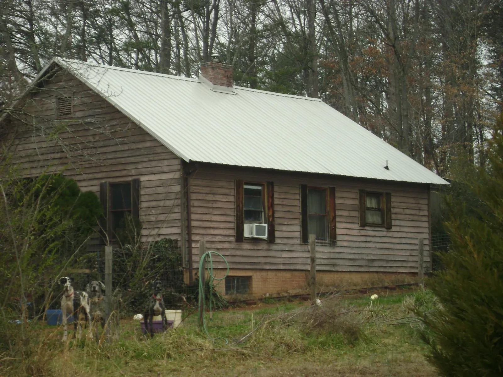 White metal roof on an old wood sided farmhouse, from a Metal Roof Installation job in Seaside